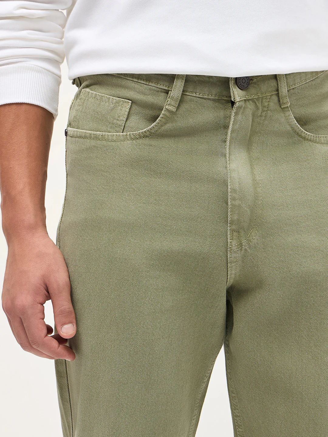 Men's Sage Green Loose Baggy Fit Washed Denim Jeans Non-Stretchable - Image 5