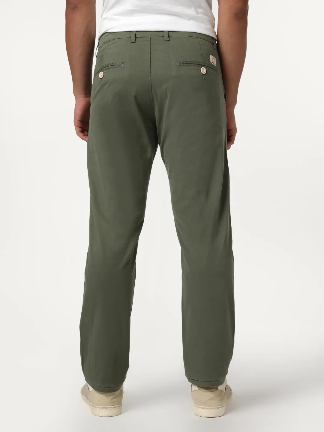Men's Sage Green Straight Fit Mid Rise Cotton Casual Chinos Trousers Stretch - Image 3
