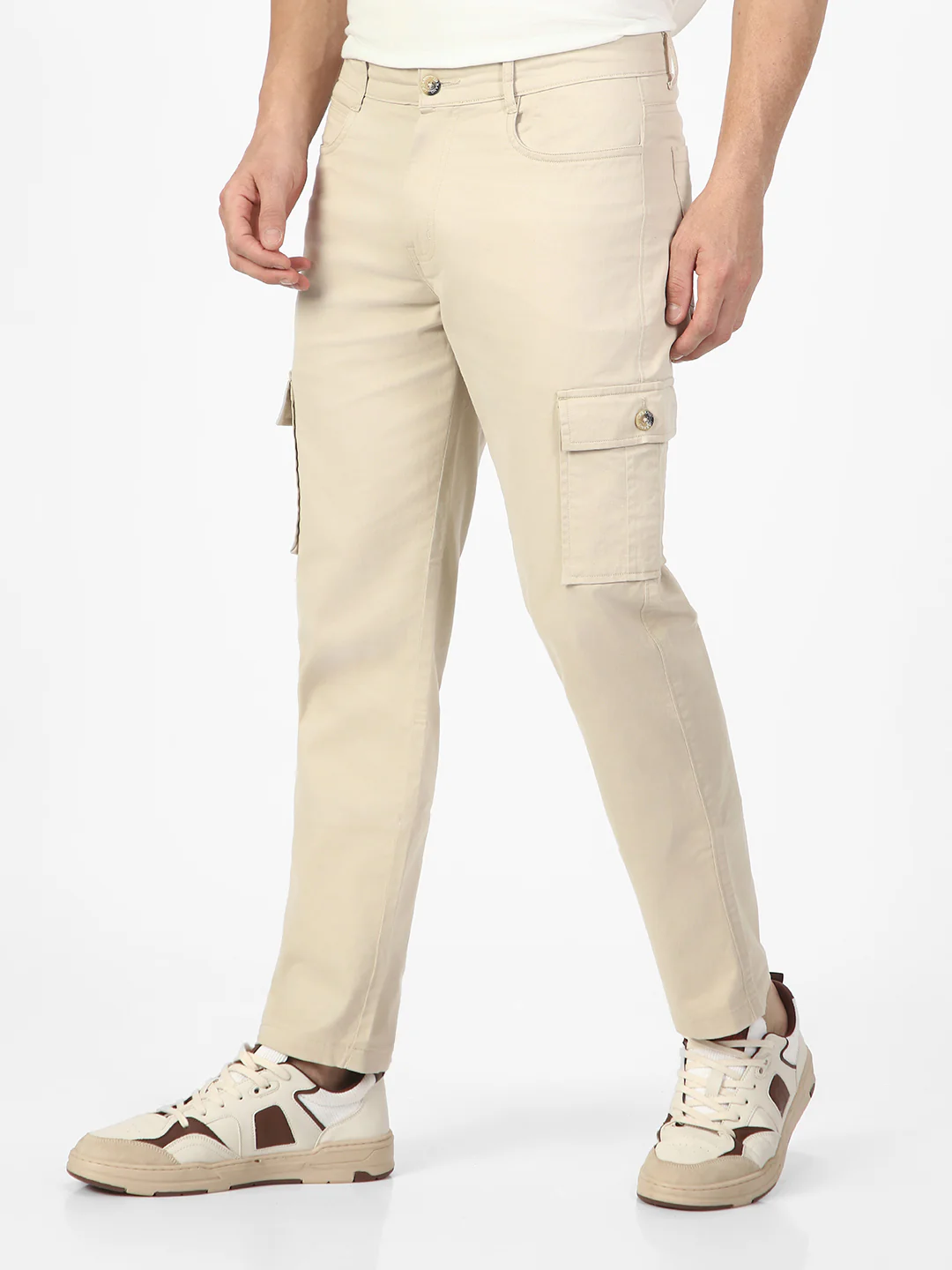 Men's Sand Regular Fit Solid Cargo Chino Pant with 6 Pockets Stretchable - Image 2