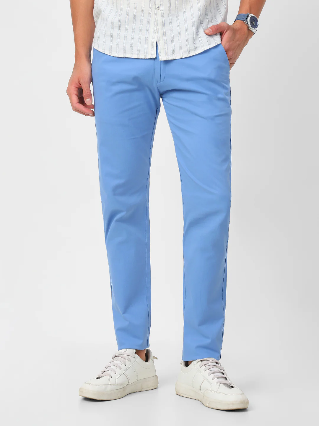 Men's Sky Blue Slim Fit Casual Chino Pants Stretch - Image 2