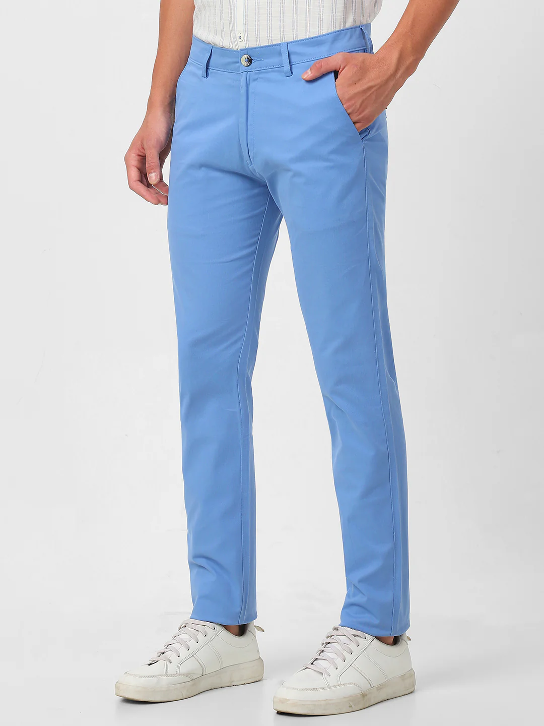 Men's Sky Blue Slim Fit Casual Chino Pants Stretch - Image 3