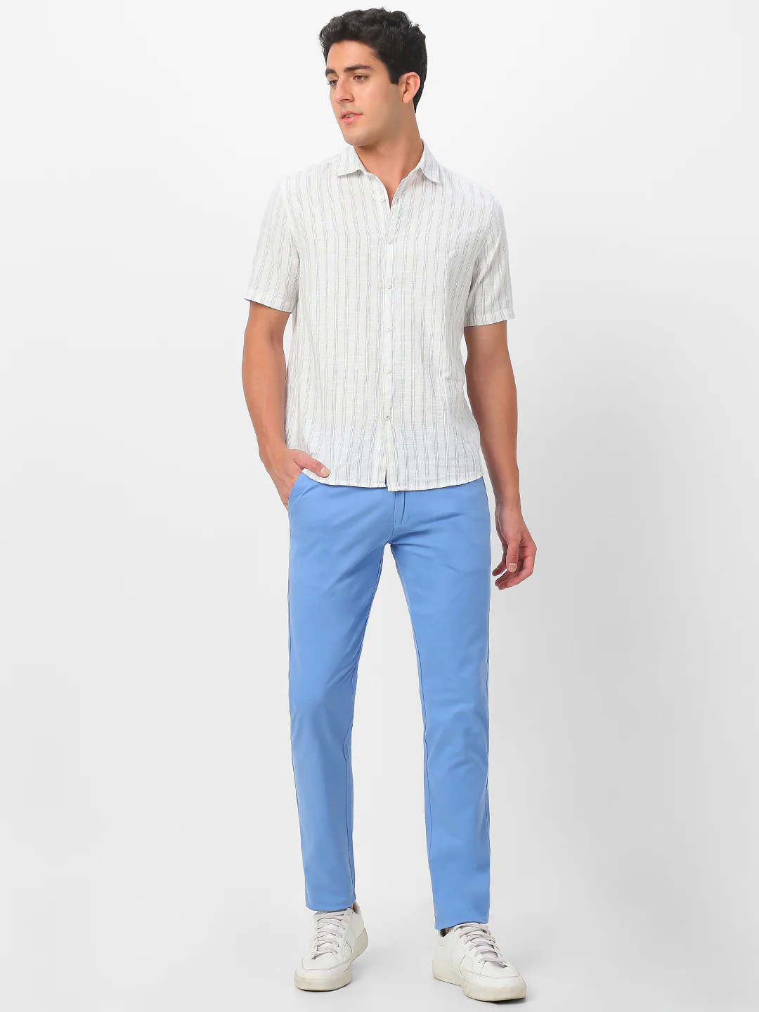 Men's Sky Blue Slim Fit Casual Chino Pants Stretch - Image 5