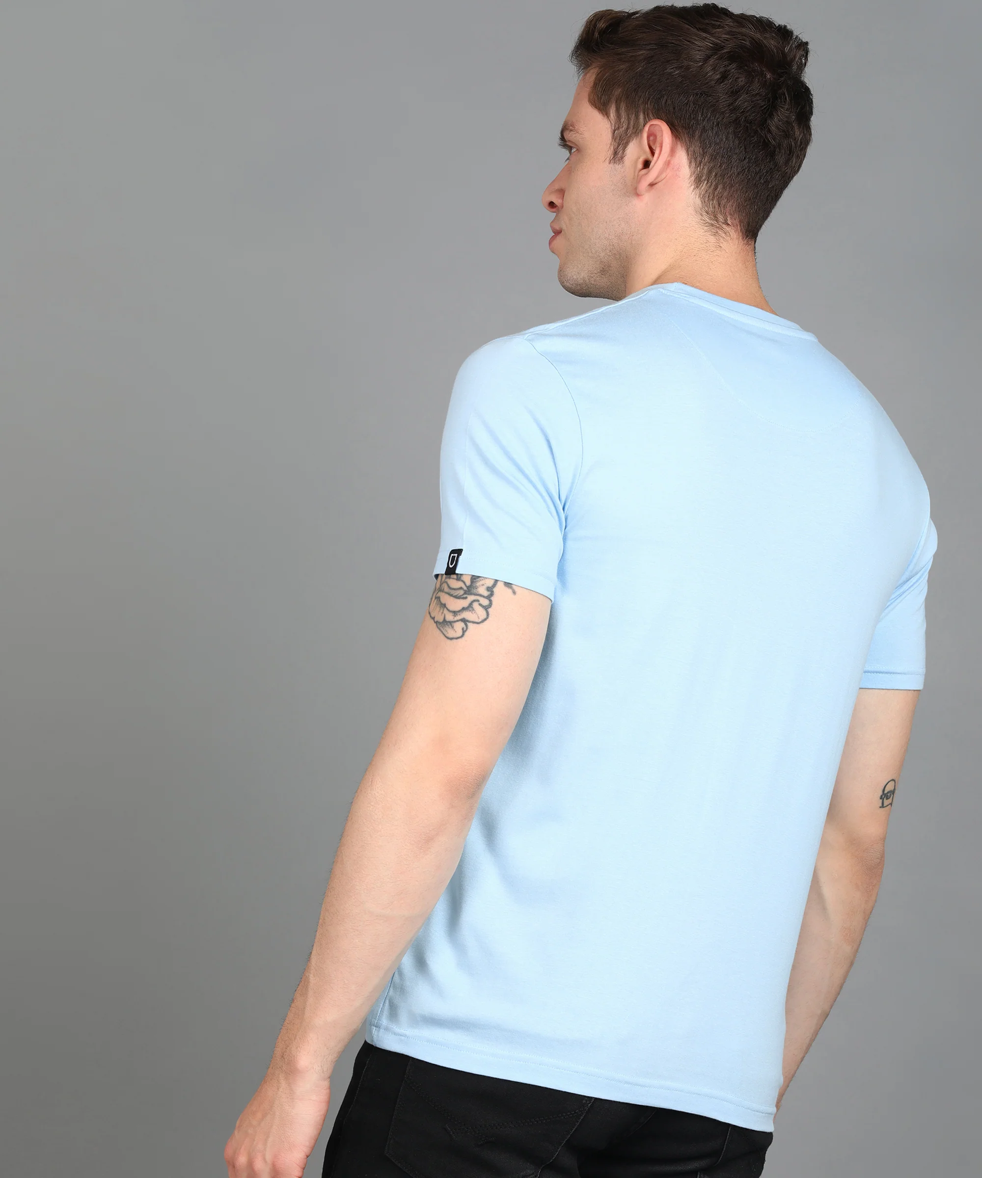 Urbano Fashion Men's Sky Blue Graphic Printed Round Neck Half Sleeve Slim Fit Cotton T-Shirt - Image 3