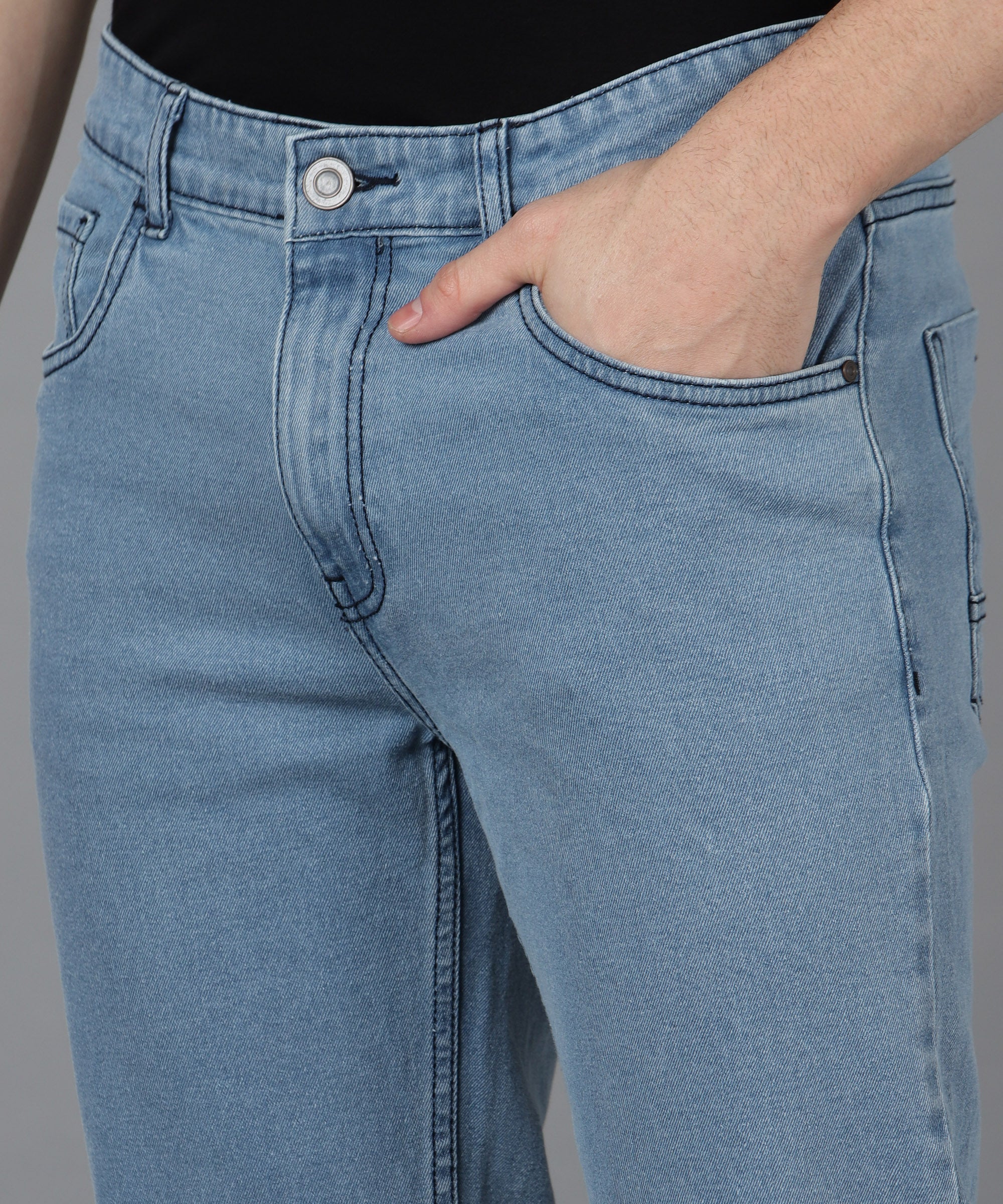 Men's Sky Blue Regular Fit Washed Jeans Stretchable - Image 2
