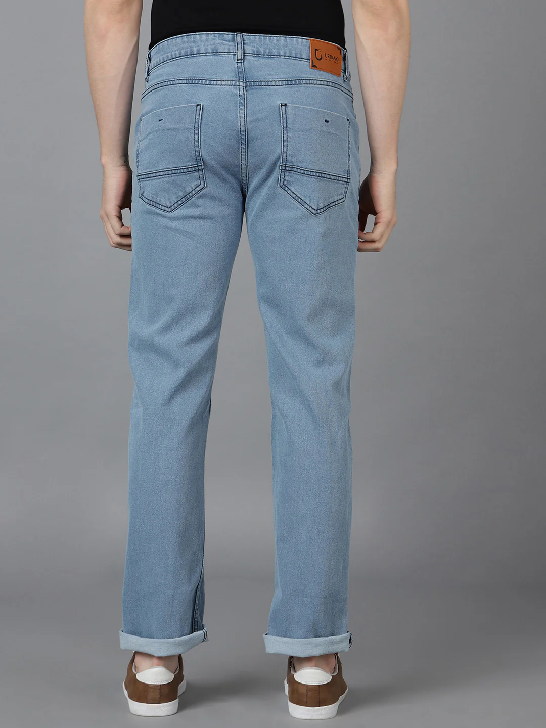 Men's Sky Blue Regular Fit Washed Jeans Stretchable - Image 6