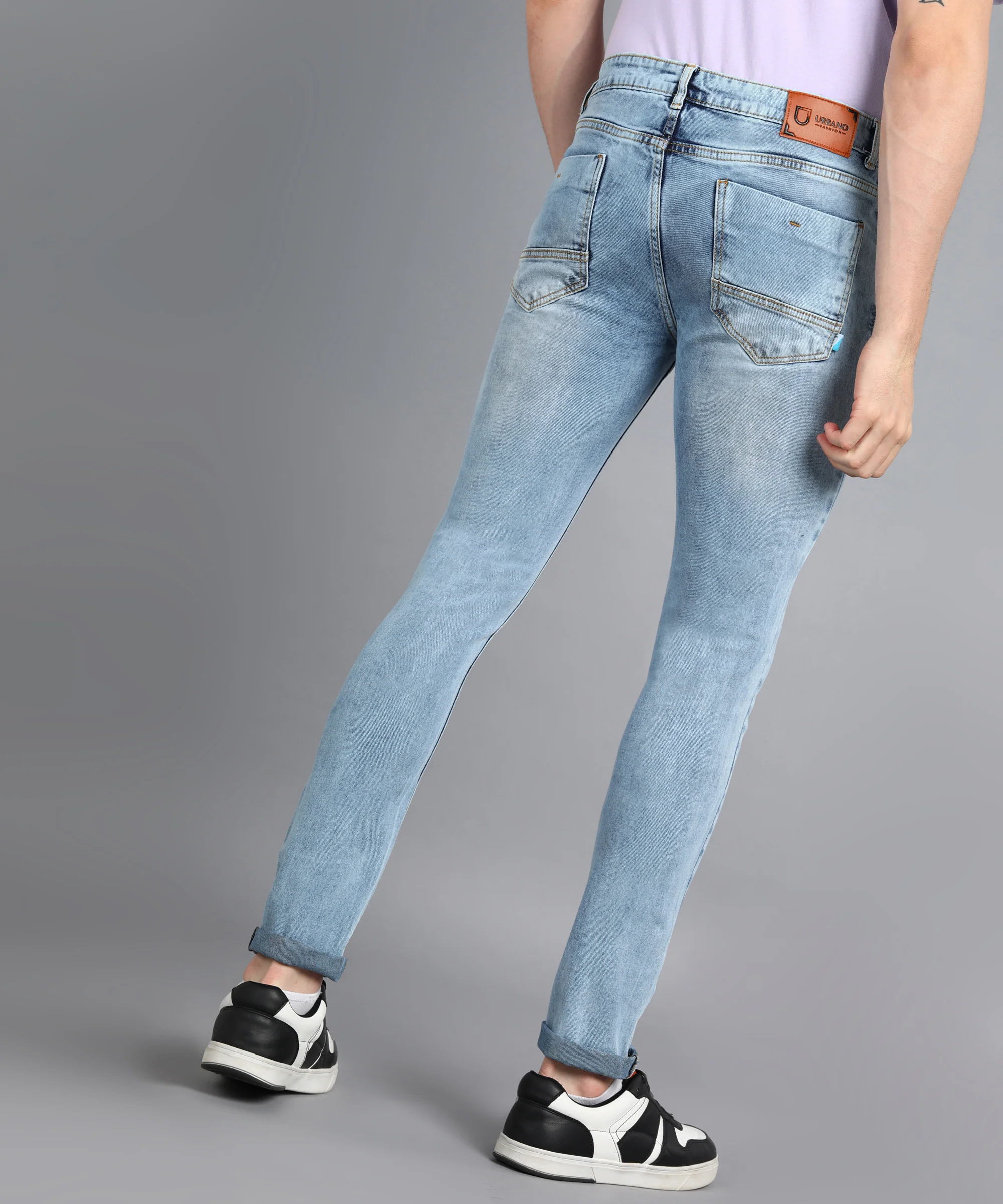 Men's Sky Blue Skinny Fit Washed Mild Distressed/Torn Jeans Stretchable - Image 3