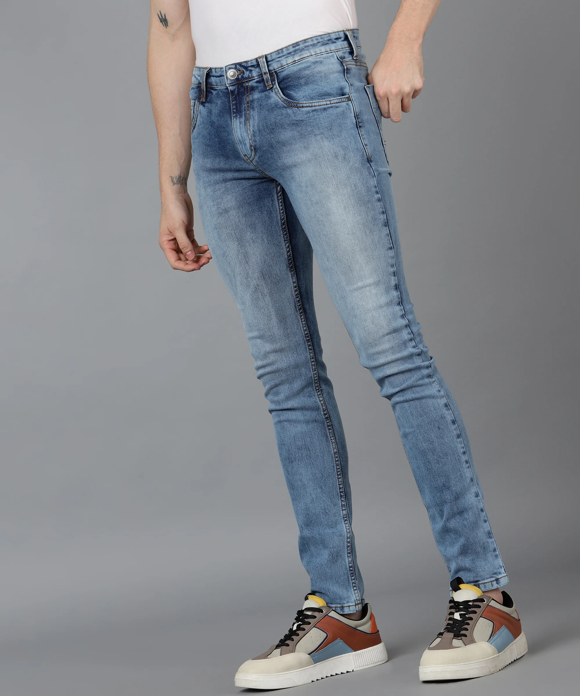 Men's Sky Blue Slim Fit Washed Jeans Stretchable - Image 2