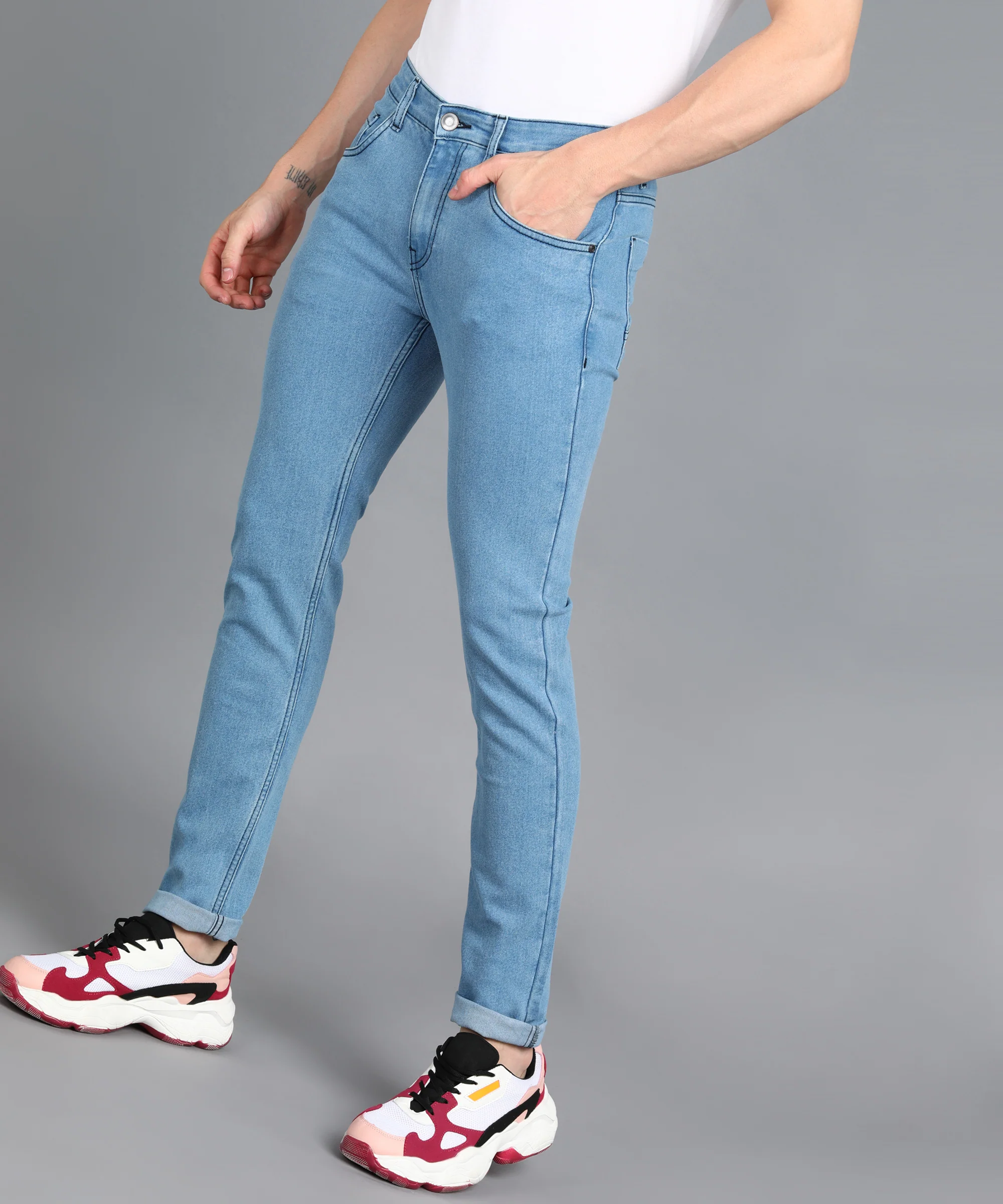 Men's Sky Blue Slim Fit Washed Jeans Stretchable - Image 2