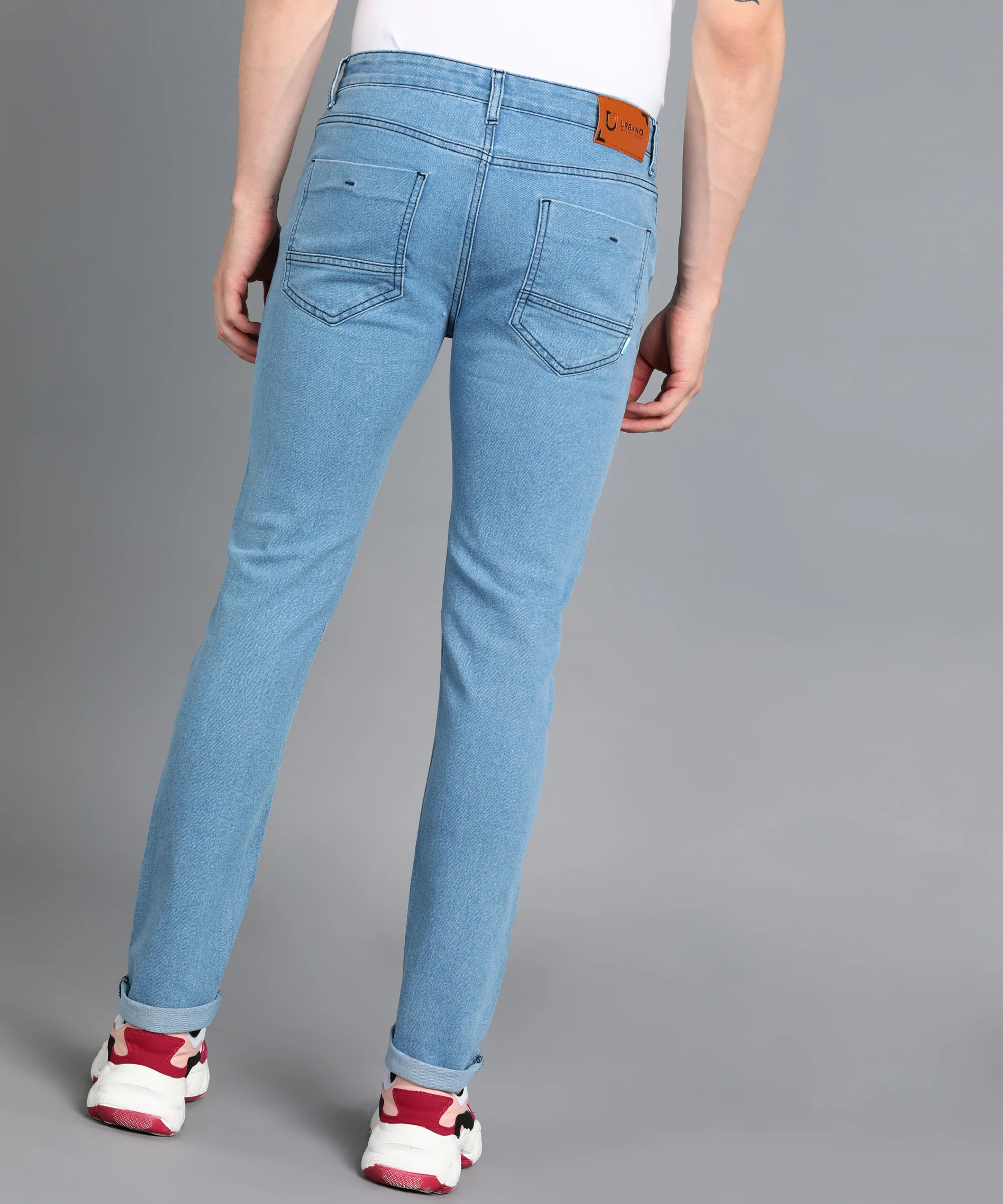 Men's Sky Blue Slim Fit Washed Jeans Stretchable - Image 3