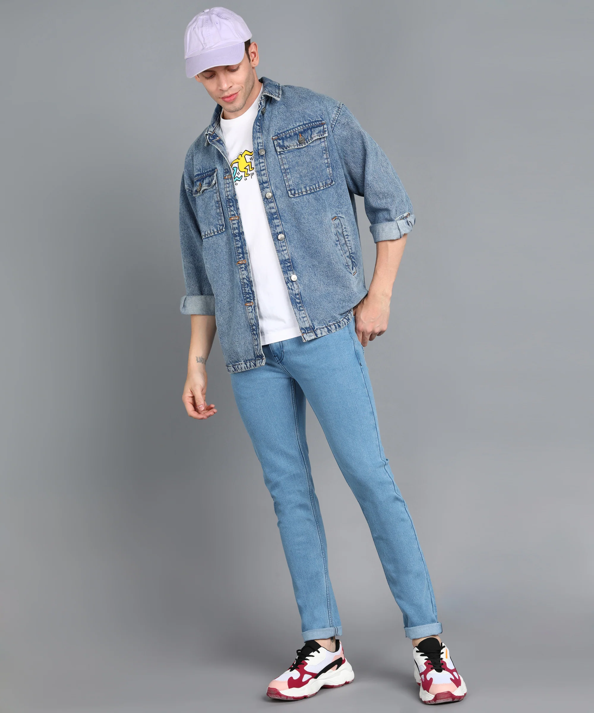 Men's Sky Blue Slim Fit Washed Jeans Stretchable - Image 4