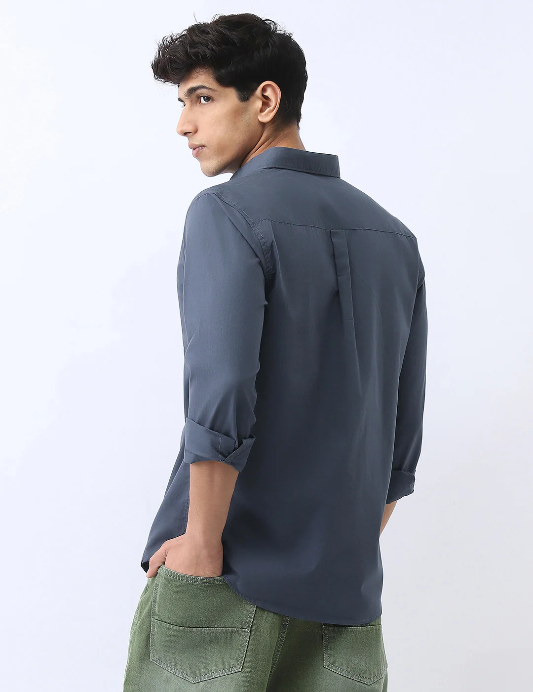 Men's Slate Blue Cotton Full Sleeve Regular Fit Casual Solid Shirt - Image 4