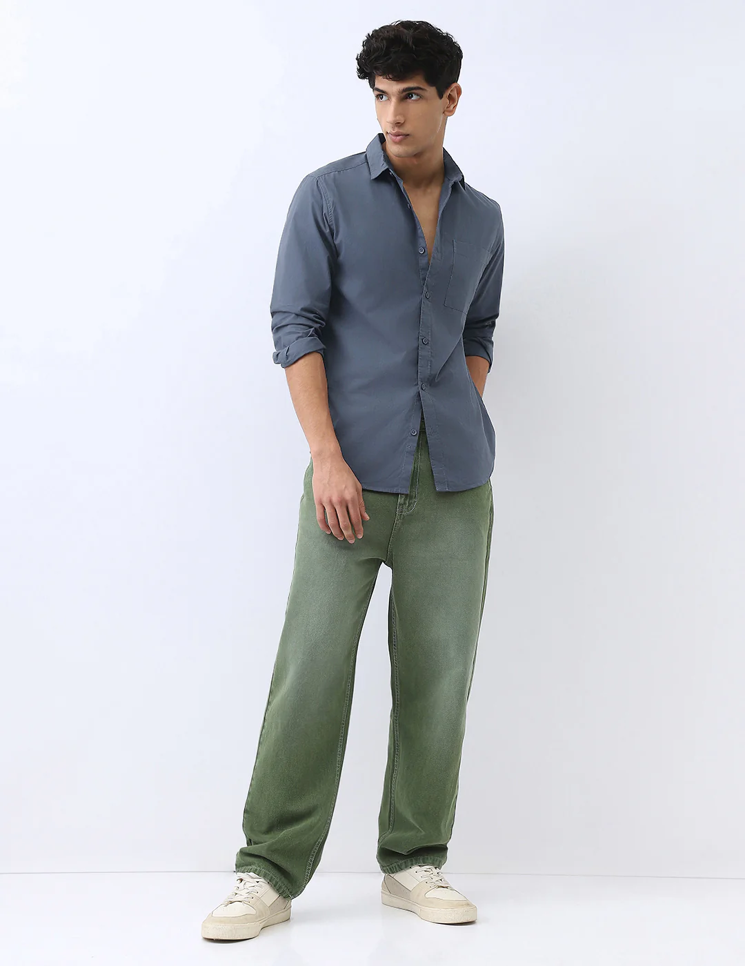 Men's Slate Blue Cotton Full Sleeve Regular Fit Casual Solid Shirt - Image 5