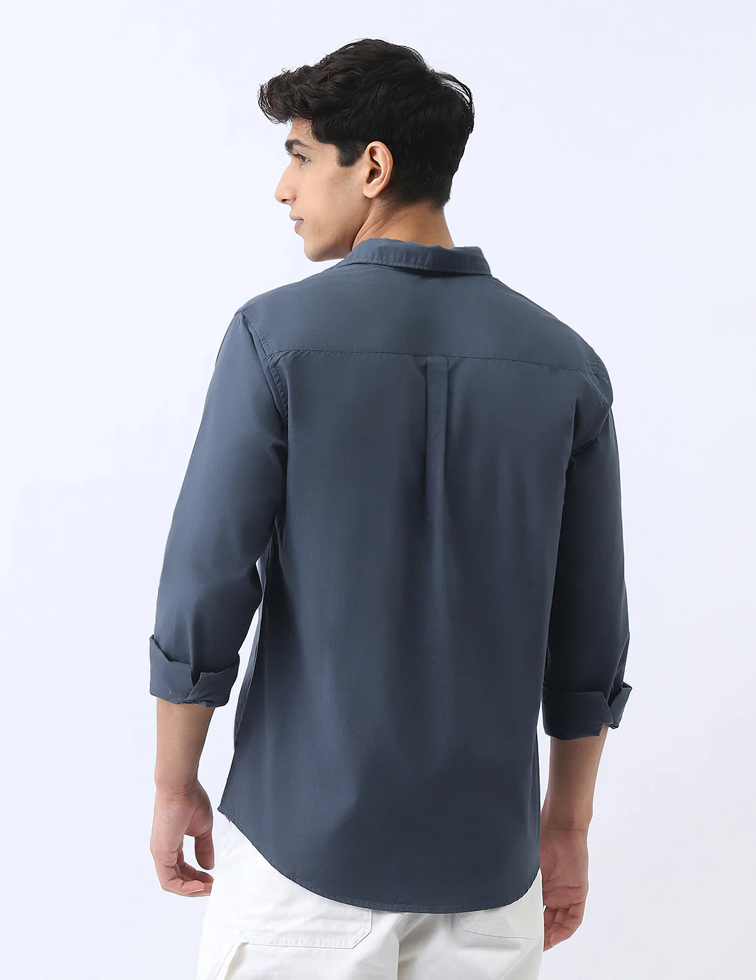Men's Slate Blue Cotton Full Sleeve Regular Fit Casual Solid Shirt - Image 3