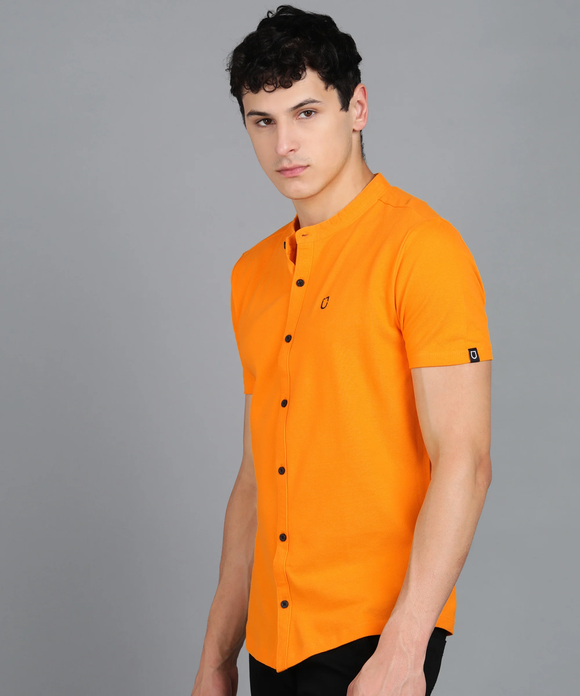 Men's Solid Cotton Slim Fit Polo Shirt with Mandarin Collar - Image 2