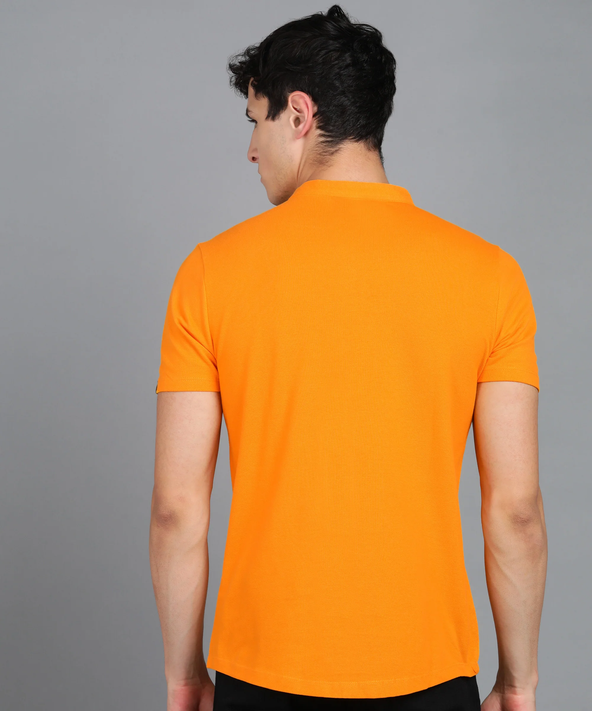 Men's Solid Cotton Slim Fit Polo Shirt with Mandarin Collar - Image 3