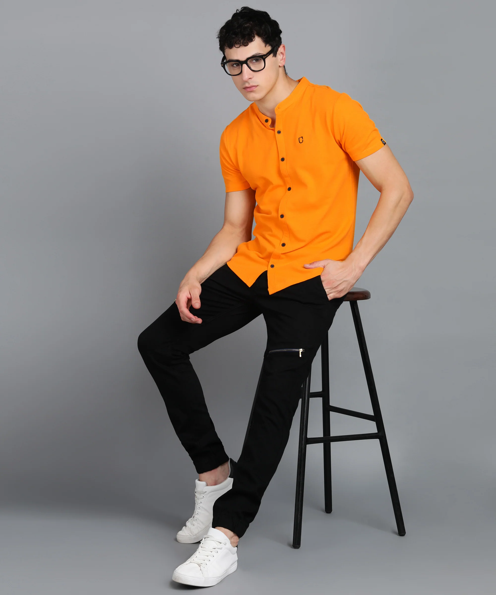 Men's Solid Cotton Slim Fit Polo Shirt with Mandarin Collar - Image 4