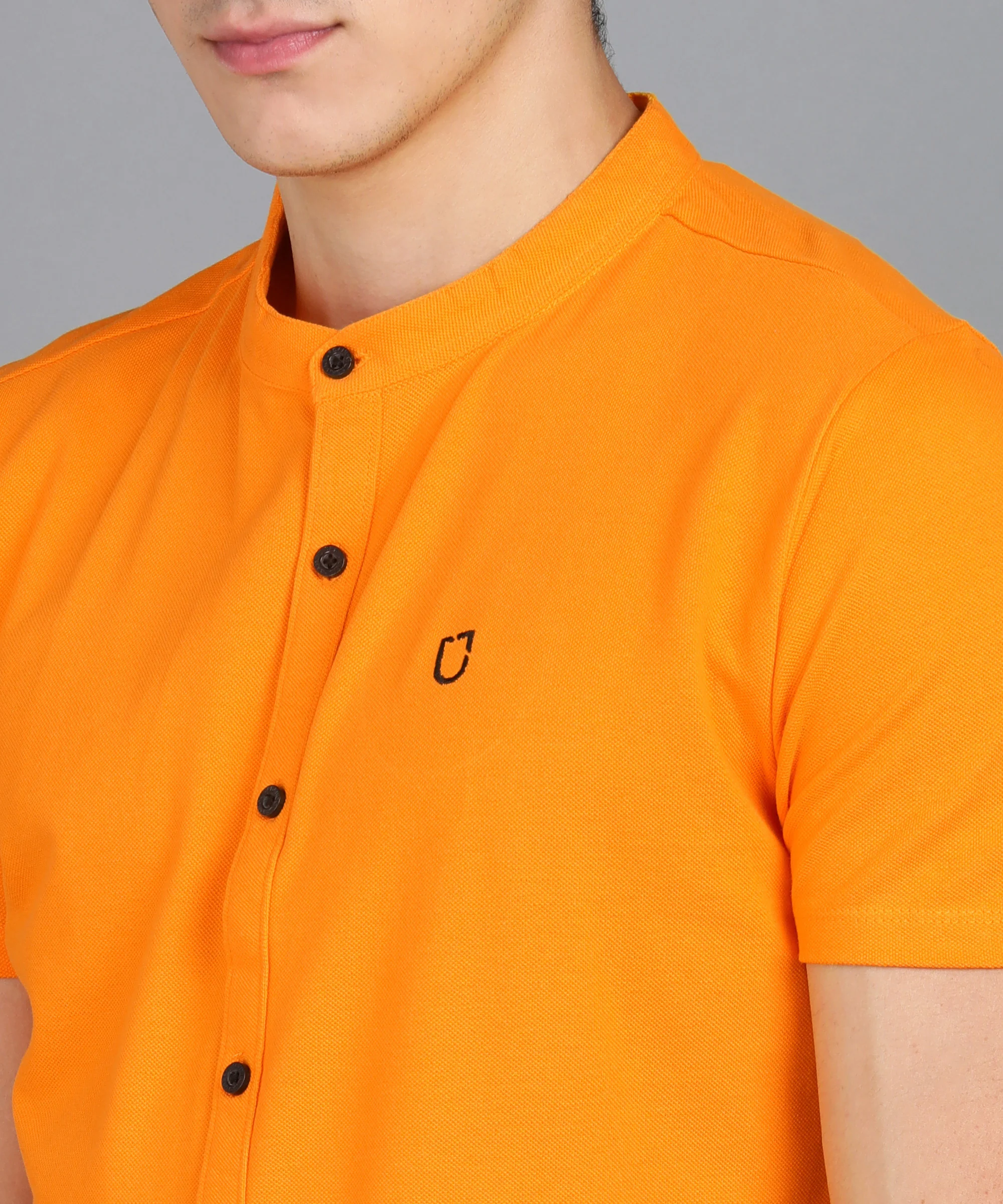 Men's Solid Cotton Slim Fit Polo Shirt with Mandarin Collar - Image 5