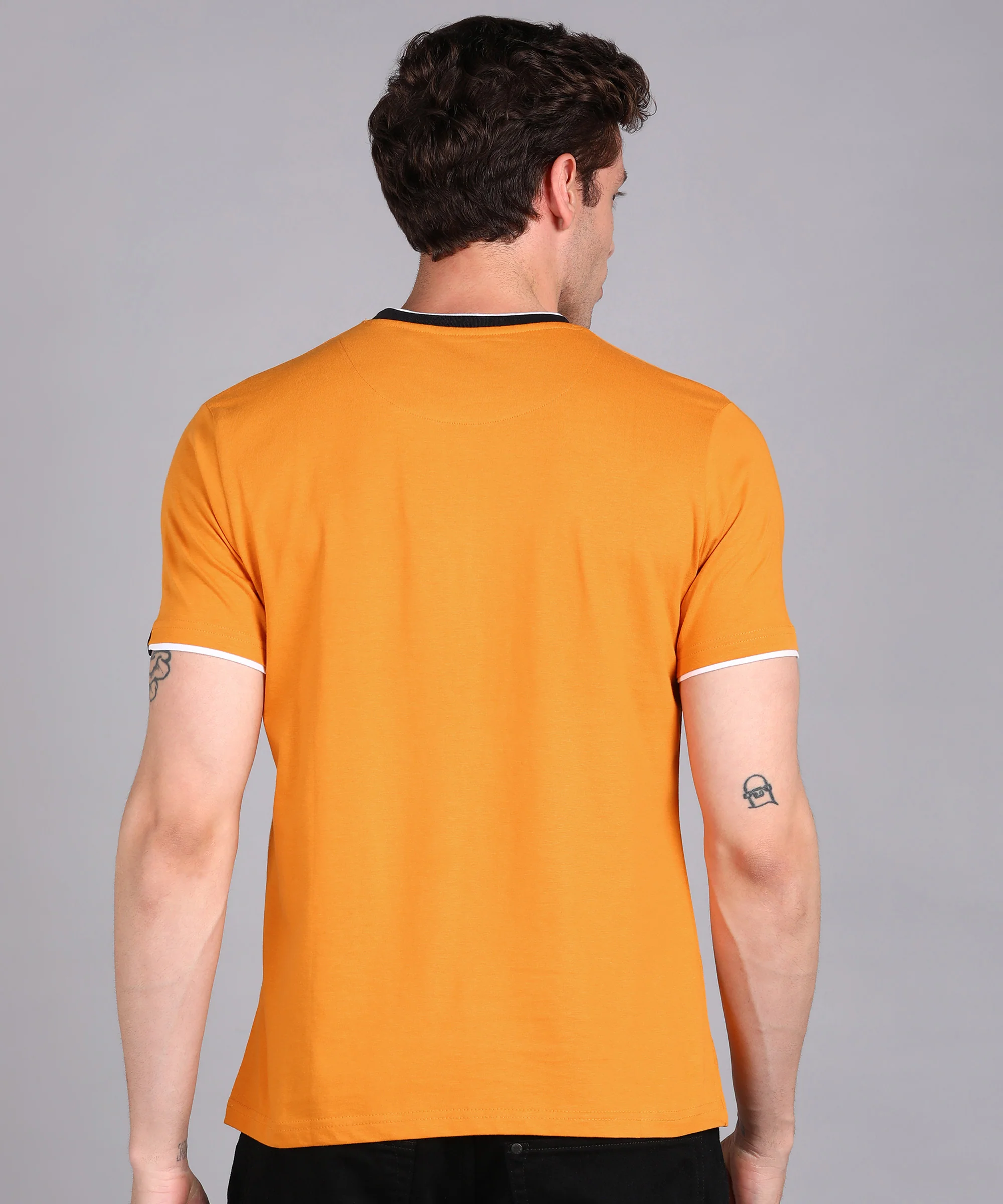 Men's Solid Gold Round Neck Half Sleeve Slim Fit Cotton T-Shirt - Image 3