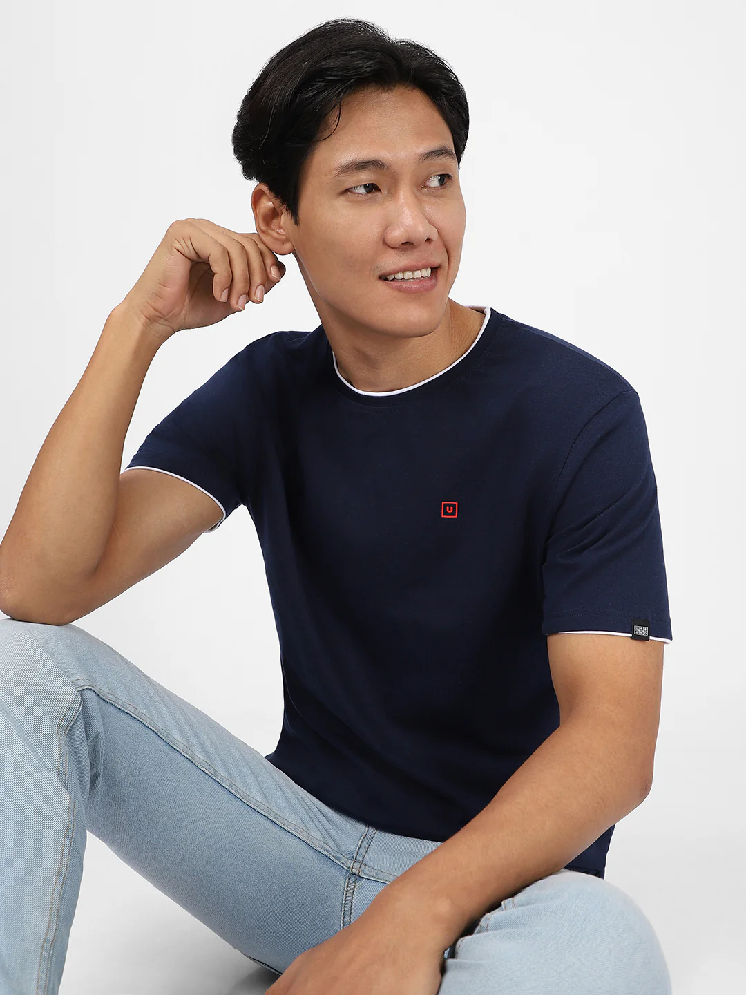 Men's Solid Navy Blue Round Neck Half Sleeve Slim Fit Cotton T-Shirt - Image 2