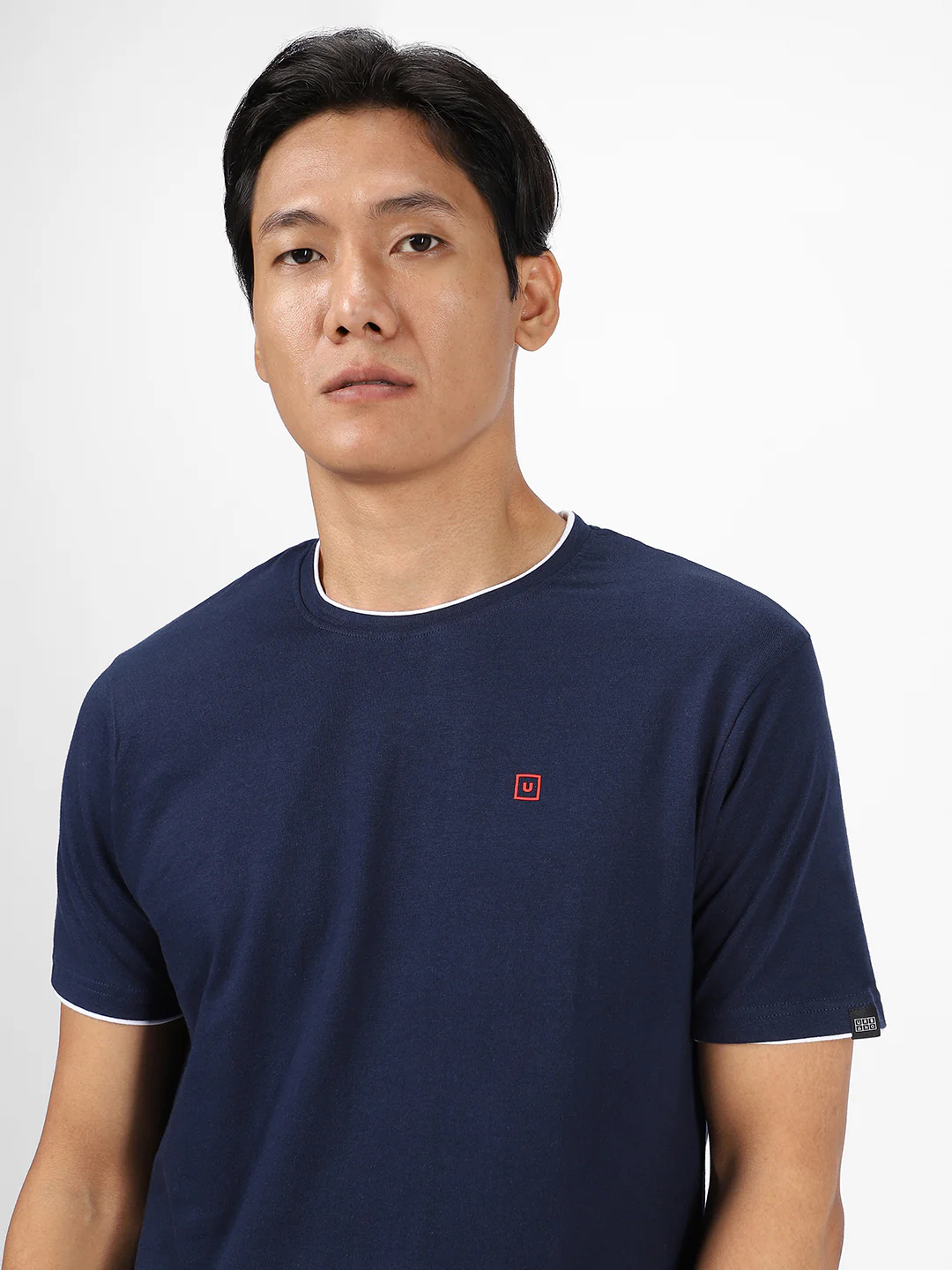 Men's Solid Navy Blue Round Neck Half Sleeve Slim Fit Cotton T-Shirt - Image 6