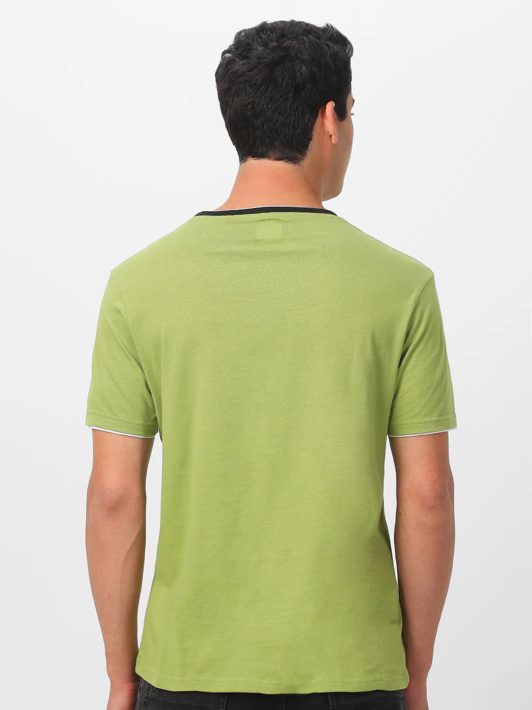 Men's Solid Olive Round Neck Half Sleeve Slim Fit Cotton T-Shirt - Image 5