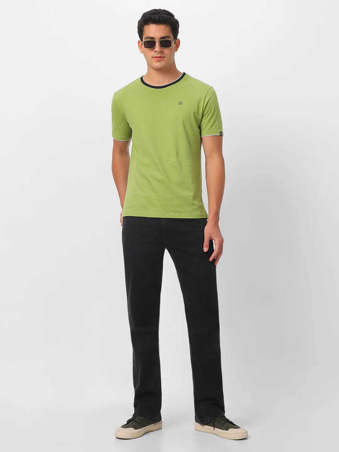 Men's Solid Olive Round Neck Half Sleeve Slim Fit Cotton T-Shirt - Image 6