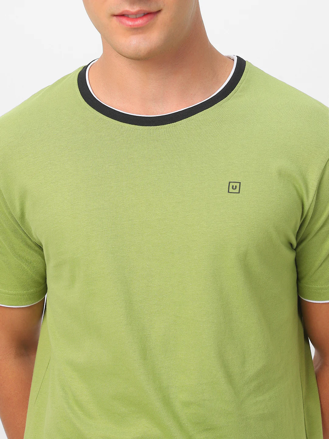 Men's Solid Olive Round Neck Half Sleeve Slim Fit Cotton T-Shirt - Image 7