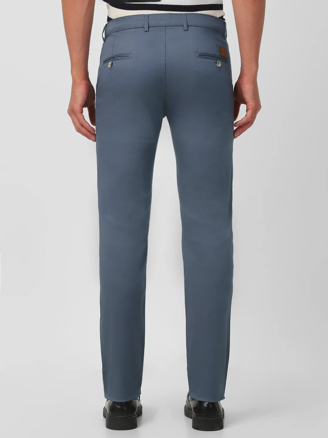 Men's Steel Blue Cotton Slim Fit Casual Chinos Trousers Stretch - Image 3