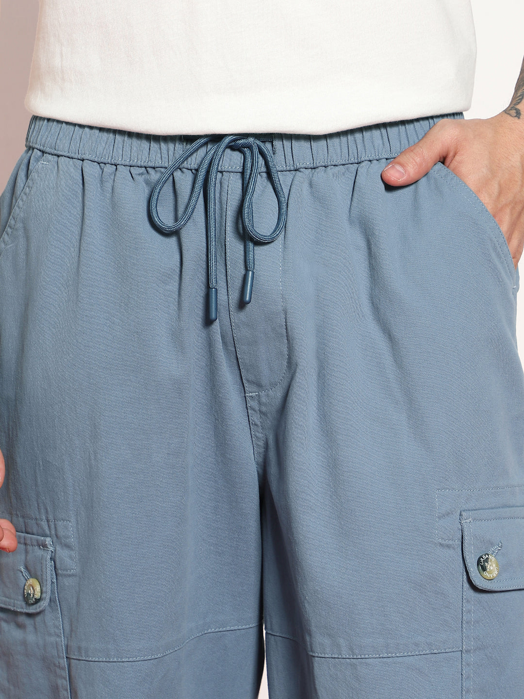 Men's Steel Blue Loose Baggy Fit Cargo Jogger Chino Pant with 6 Pockets Stretchable - Image 6
