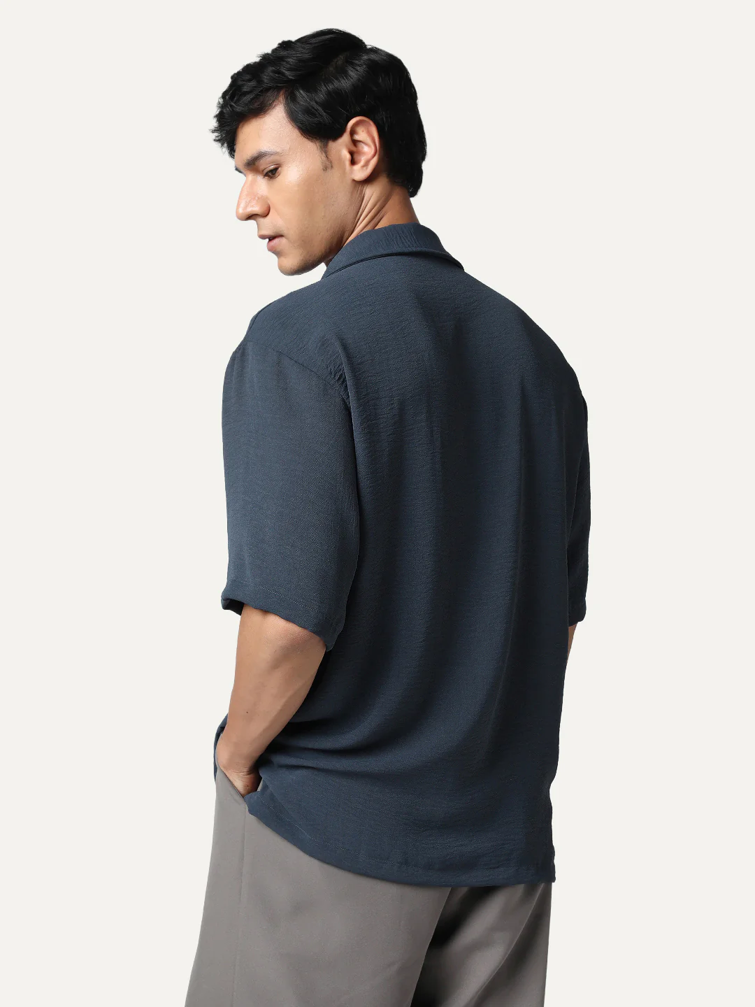 Men's Steel Cotton Half Sleeve Relaxed Fit Textured Shirt with Cuban Collar - Image 3