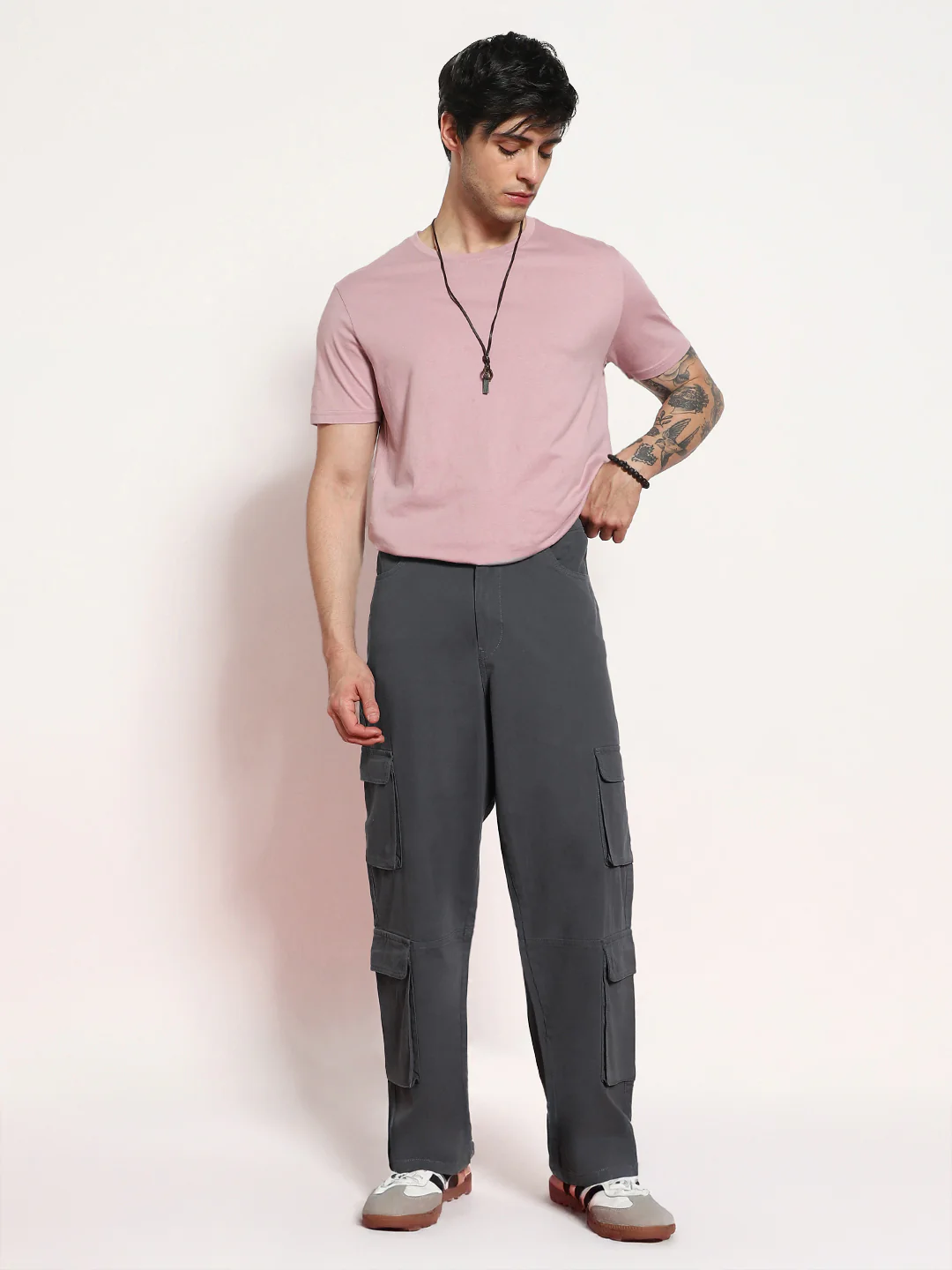 Men's Steel Grey Loose Baggy Fit Cargo Chino Pant with 8 Pockets Stretchable - Image 5