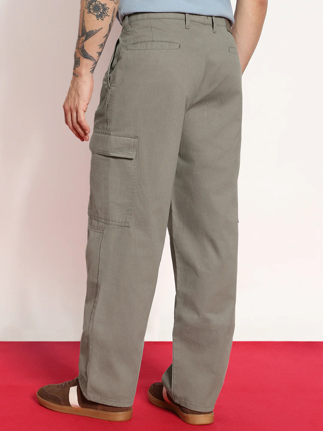 Men's Steel Grey Loose Baggy Fit Solid Cargo Chino Pant with 6 Pockets Non-Stretchable - Image 4