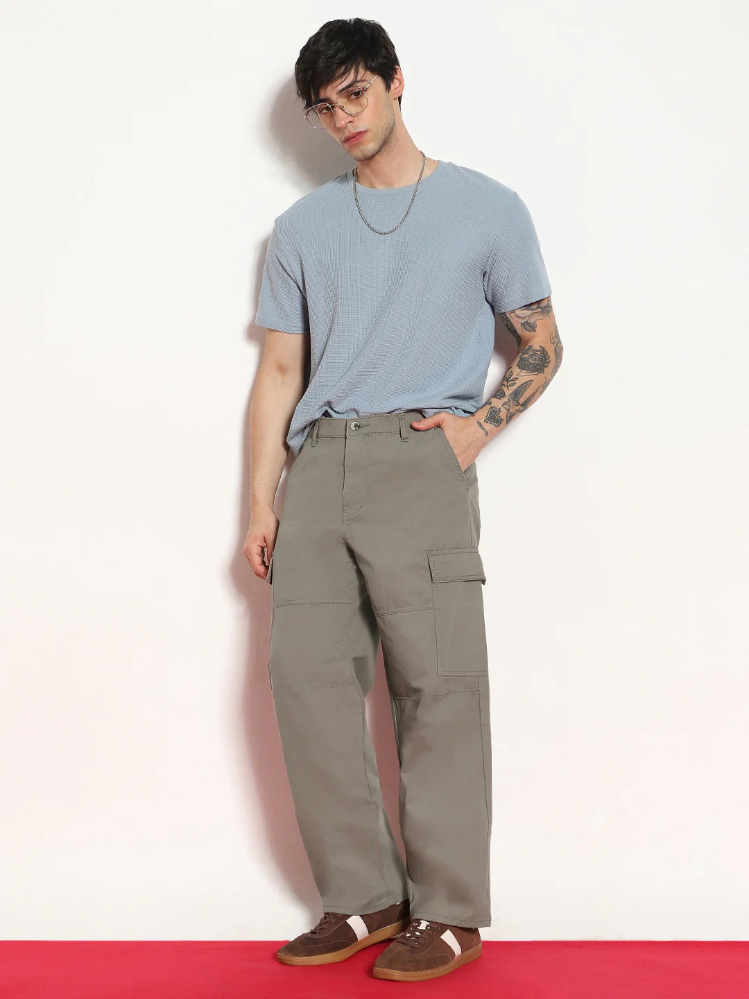 Men's Steel Grey Loose Baggy Fit Solid Cargo Chino Pant with 6 Pockets Non-Stretchable - Image 5