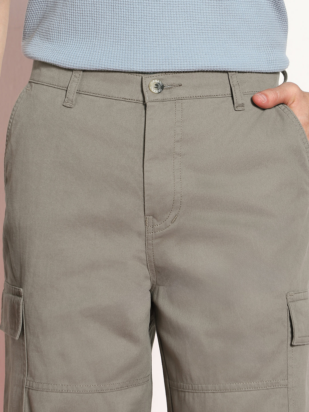 Men's Steel Grey Loose Baggy Fit Solid Cargo Chino Pant with 6 Pockets Non-Stretchable - Image 6