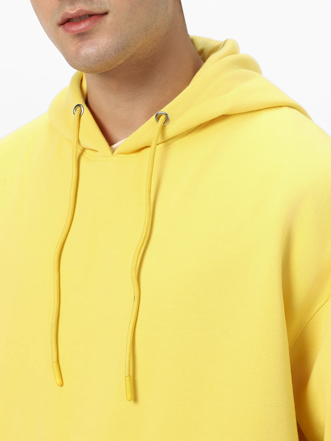 Men's Sun Yellow Cotton Solid Oversized Hooded Neck Sweatshirt - Image 5