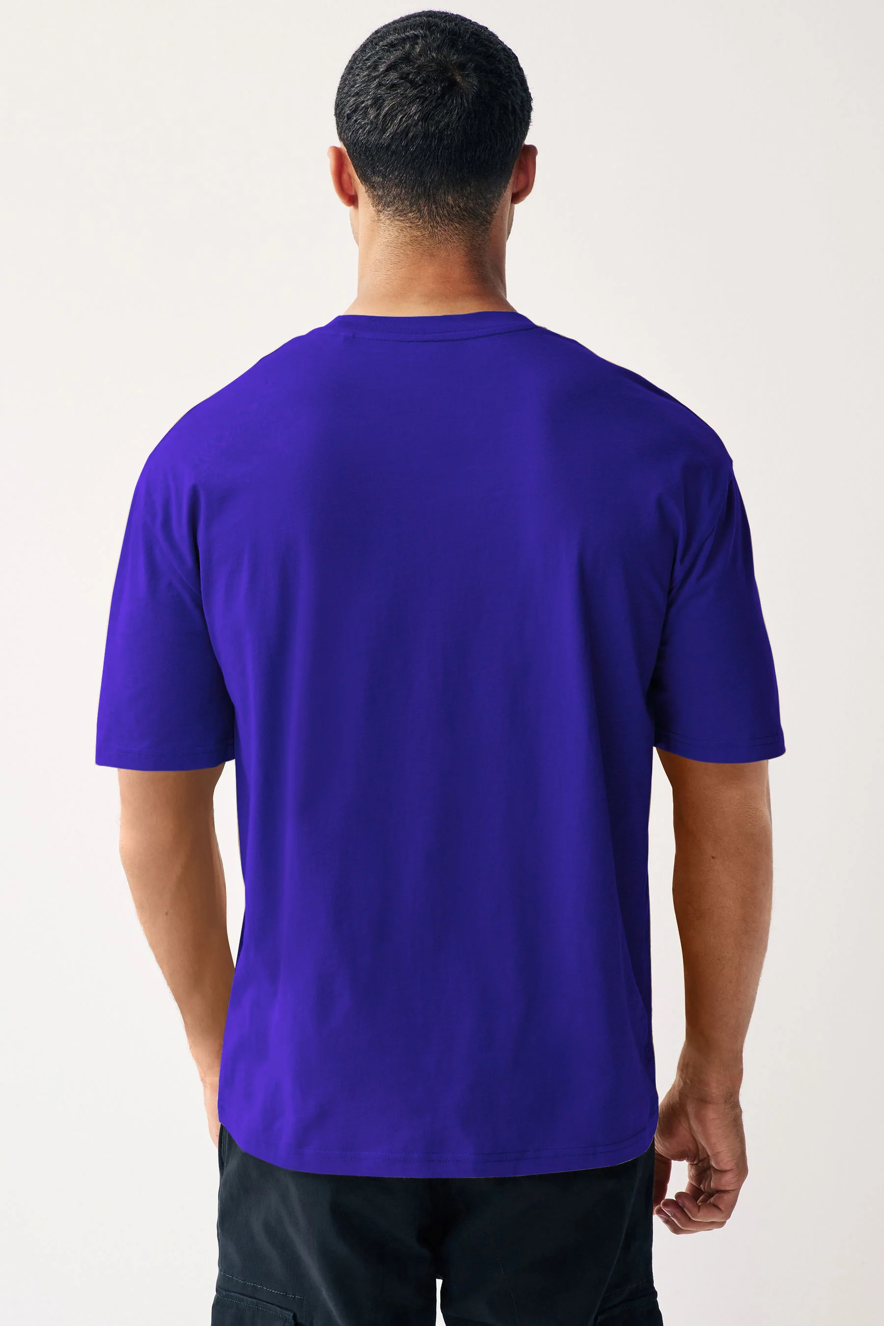 Men's Surf Blue Solid Round Neck Oversized Half Sleeve Cotton T-Shirt - Image 3