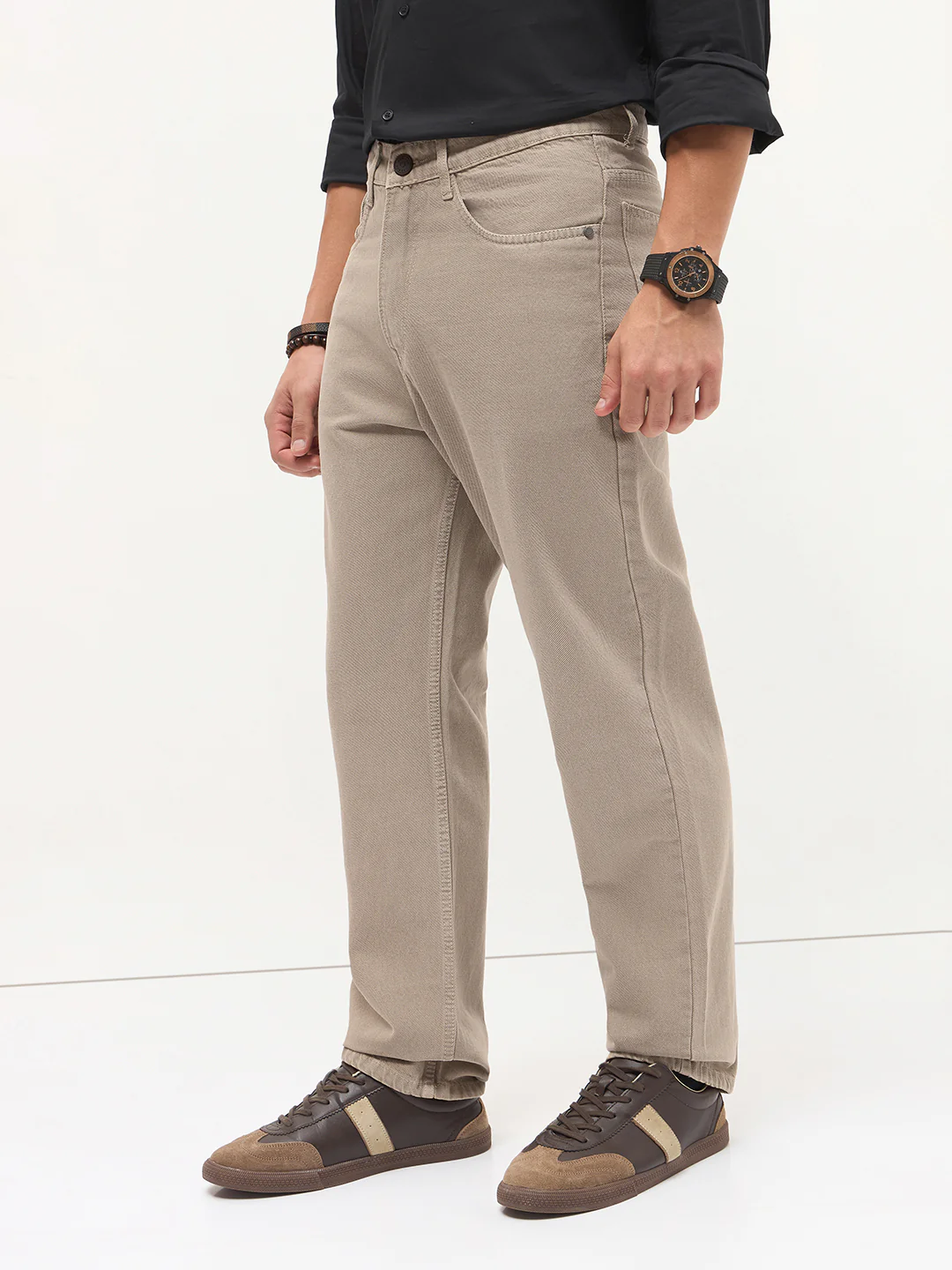 Men's Tan Loose Baggy Fit Washed Denim Jeans Non-Stretchable - Image 2