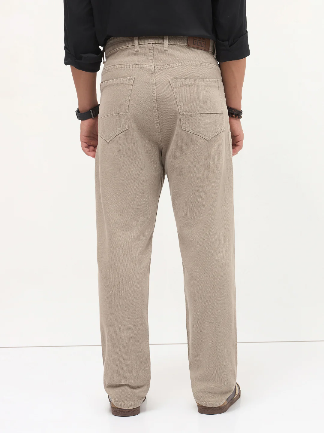 Men's Tan Loose Baggy Fit Washed Denim Jeans Non-Stretchable - Image 3