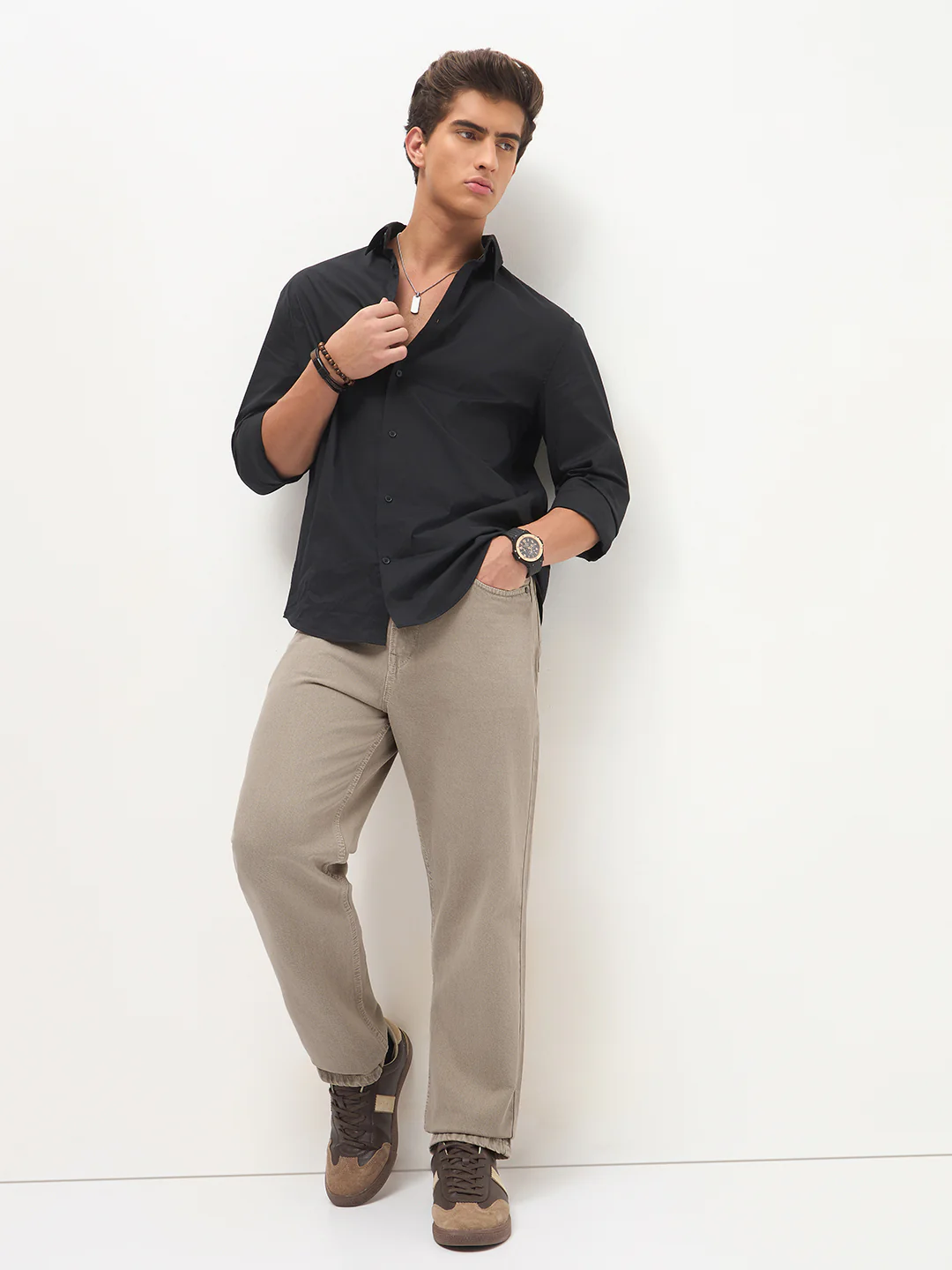 Men's Tan Loose Baggy Fit Washed Denim Jeans Non-Stretchable - Image 4