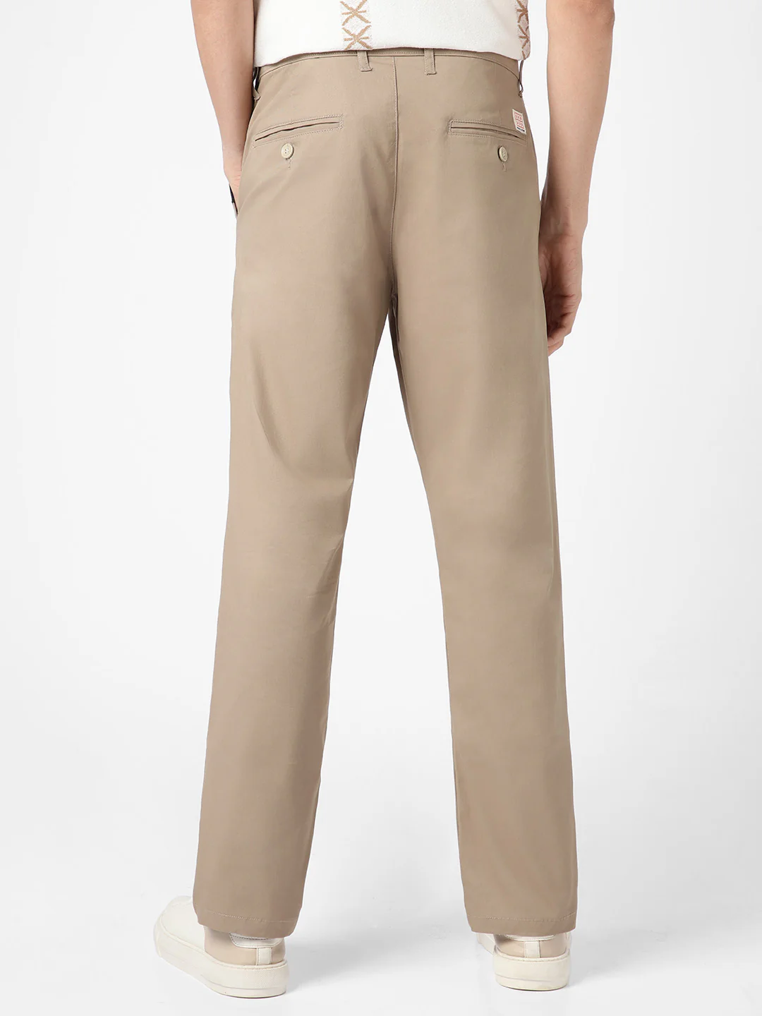 Men's Taupe Brown Cotton Regular Fit Casual Chinos Trousers Stretch - Image 3