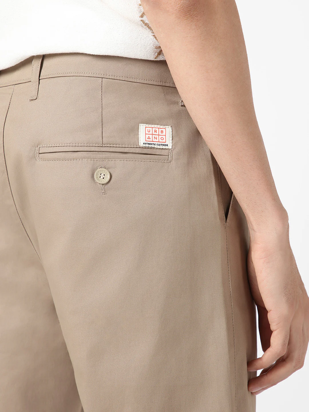 Men's Taupe Brown Cotton Regular Fit Casual Chinos Trousers Stretch - Image 5