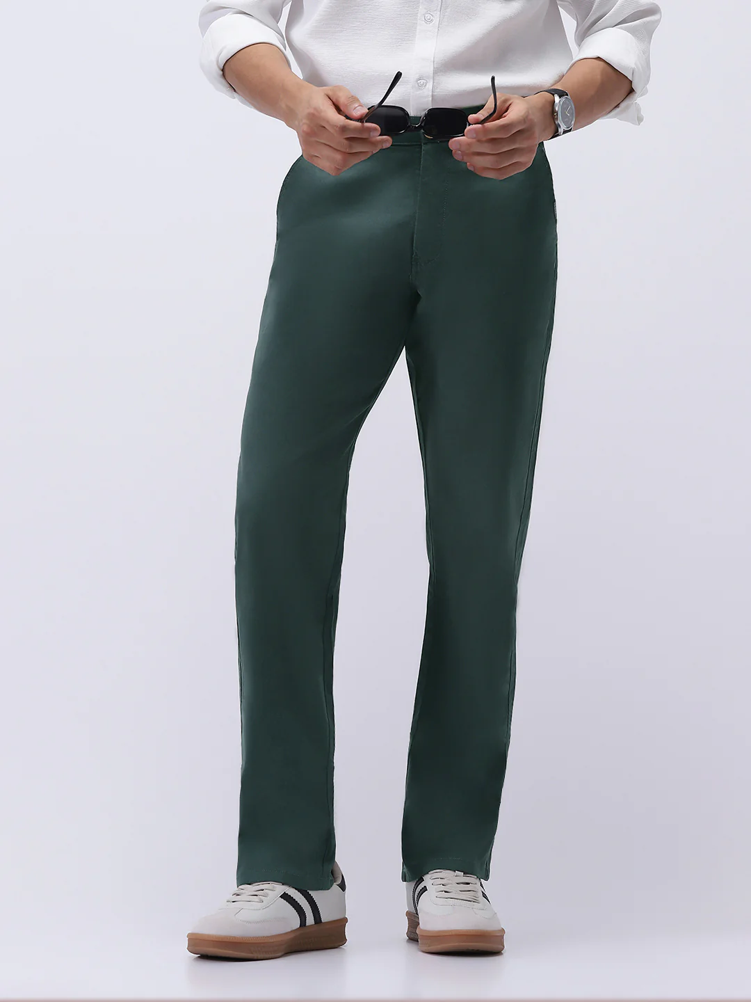 Men's Teal Green Cotton Regular Fit Casual Chinos Trousers Stretch - Image 2