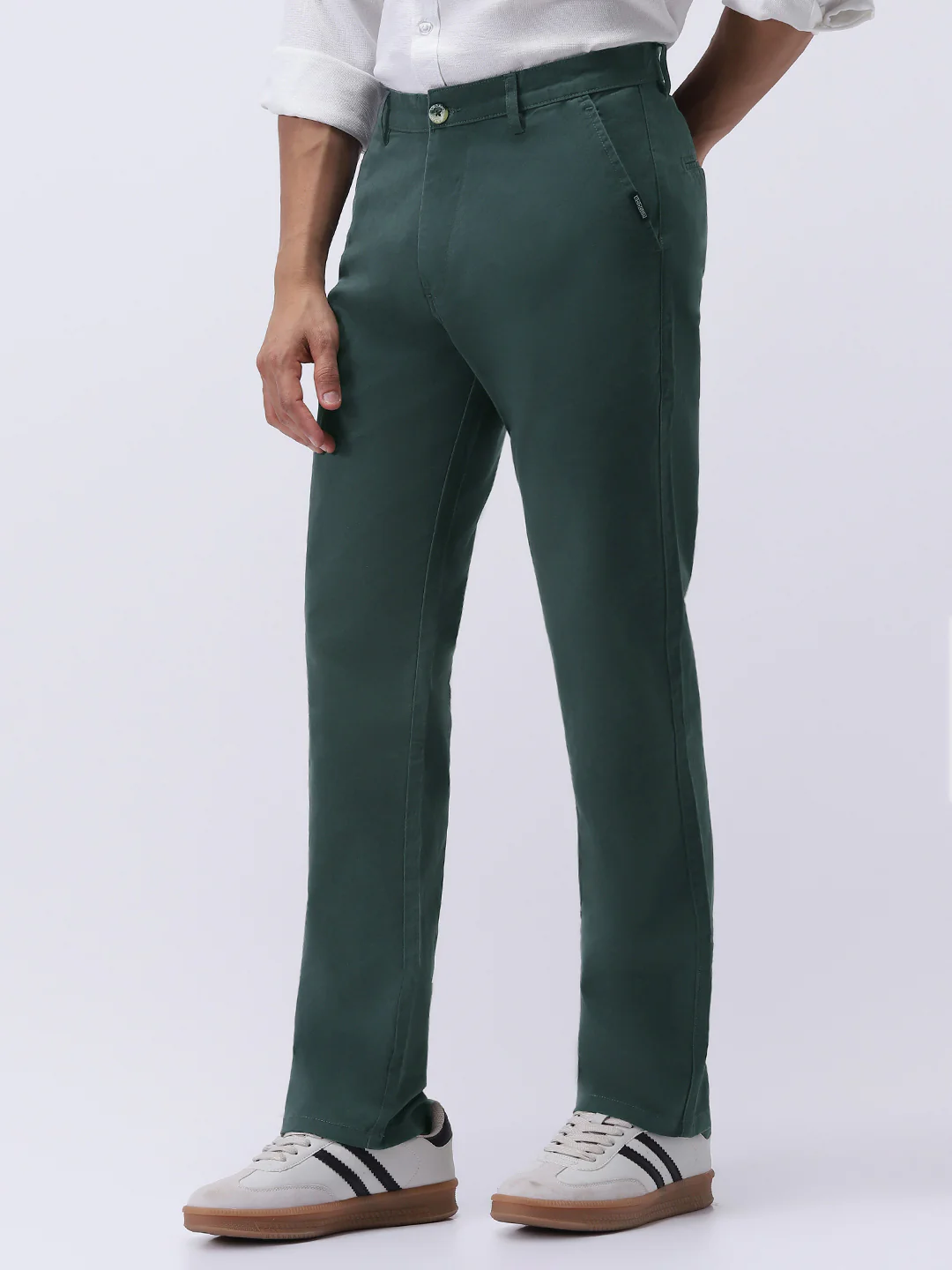 Men's Teal Green Cotton Regular Fit Casual Chinos Trousers Stretch - Image 3