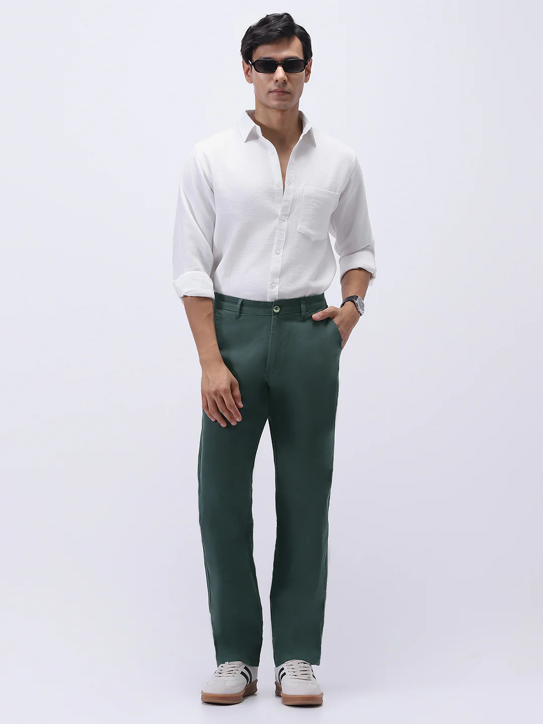 Men's Teal Green Cotton Regular Fit Casual Chinos Trousers Stretch - Image 5