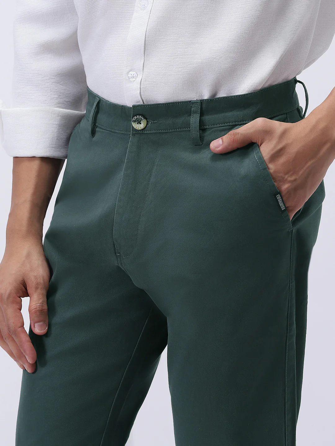 Men's Teal Green Cotton Regular Fit Casual Chinos Trousers Stretch - Image 6