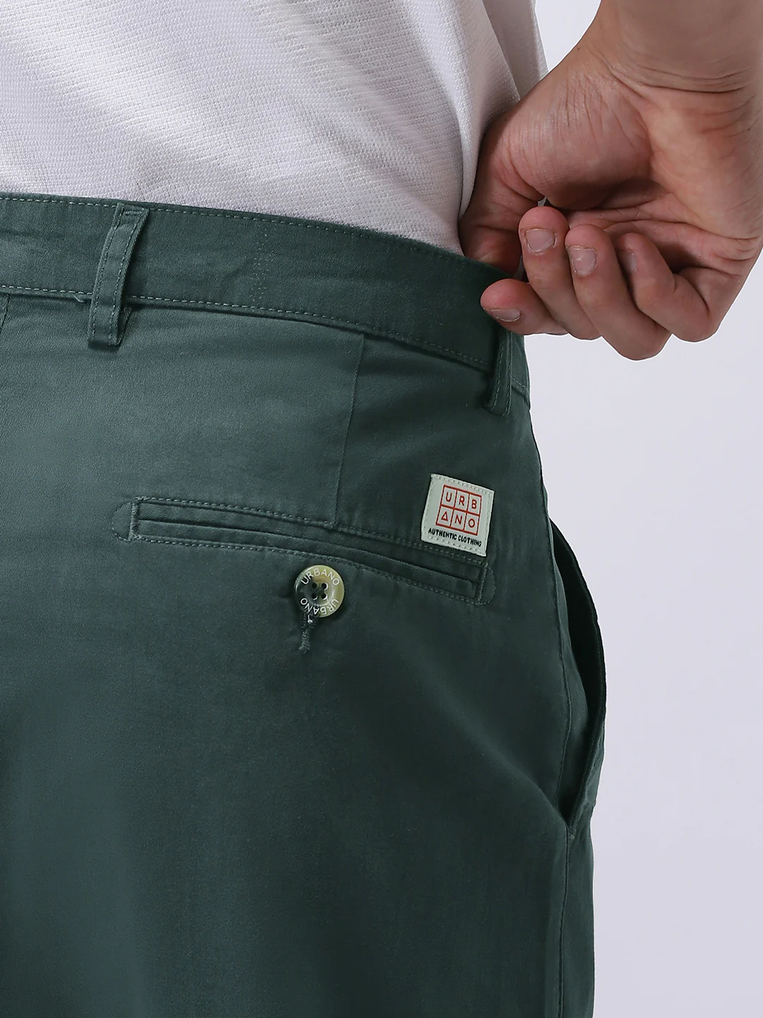 Men's Teal Green Cotton Regular Fit Casual Chinos Trousers Stretch - Image 7