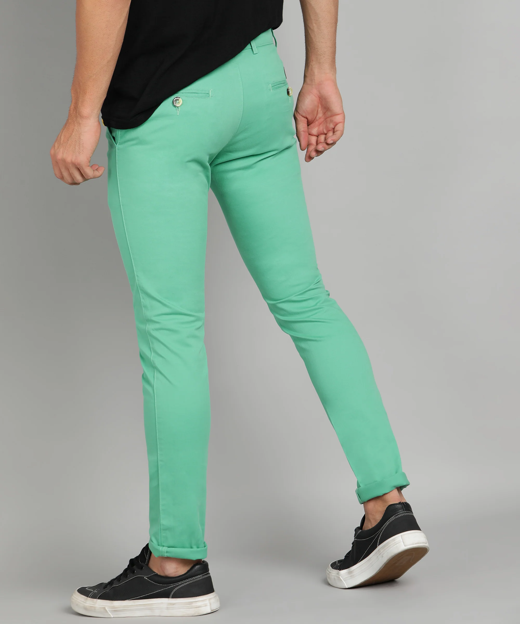 Men's Teal Green Cotton Slim Fit Casual Chinos Trousers Stretch - Image 3