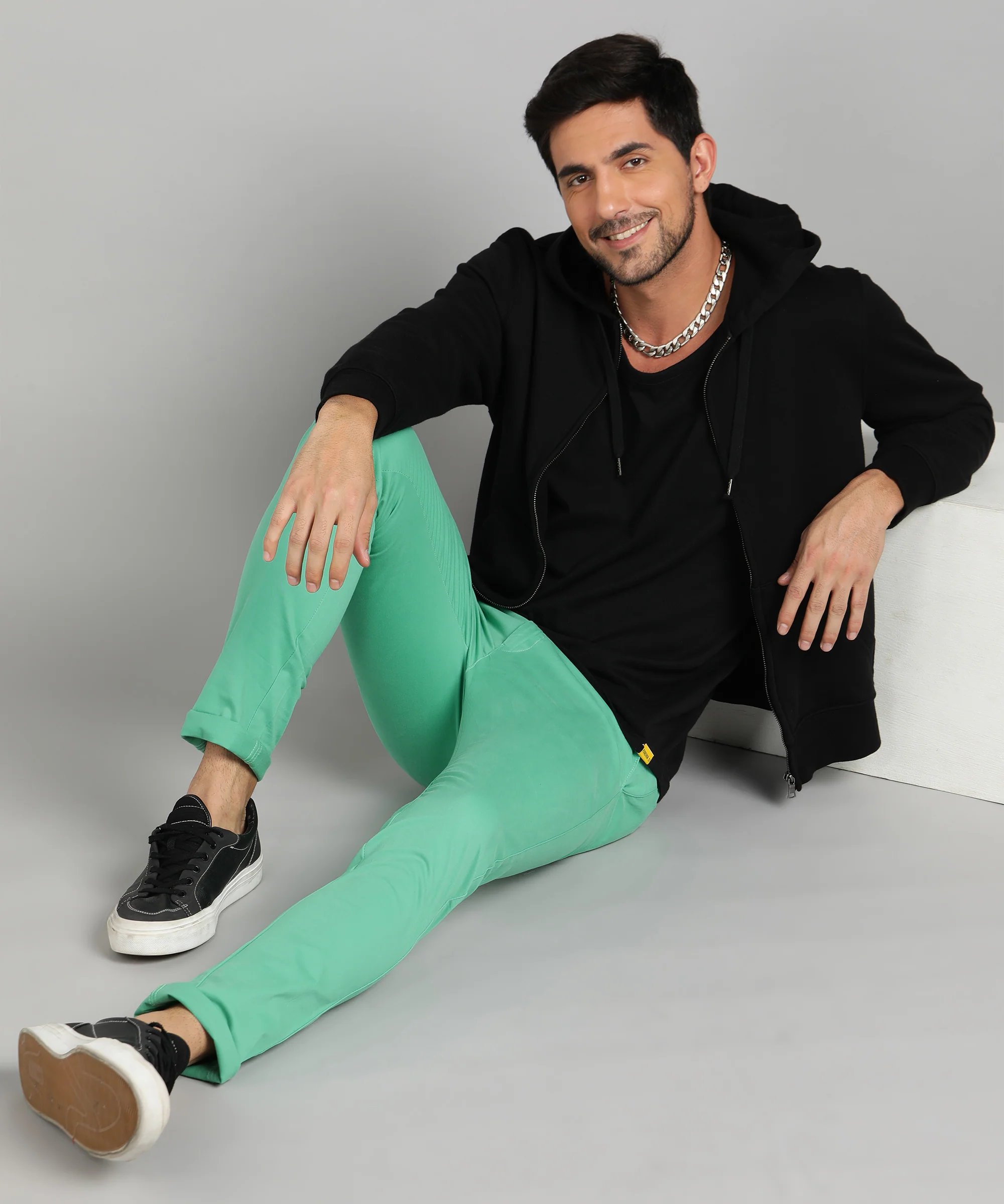 Men's Teal Green Cotton Slim Fit Casual Chinos Trousers Stretch - Image 4