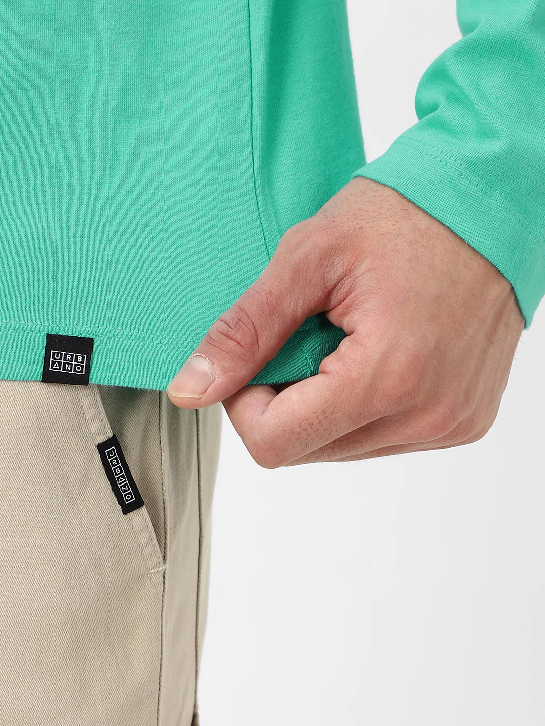 Men's Teal Green Solid Henley Neck Slim Fit Full Sleeve Cotton T-Shirt - Image 7