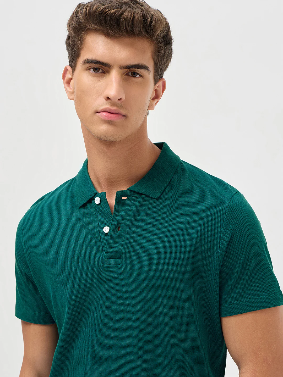 Men's Teal Green Solid Regular Fit Half Sleeve Cotton Polo T-Shirt - Image 5
